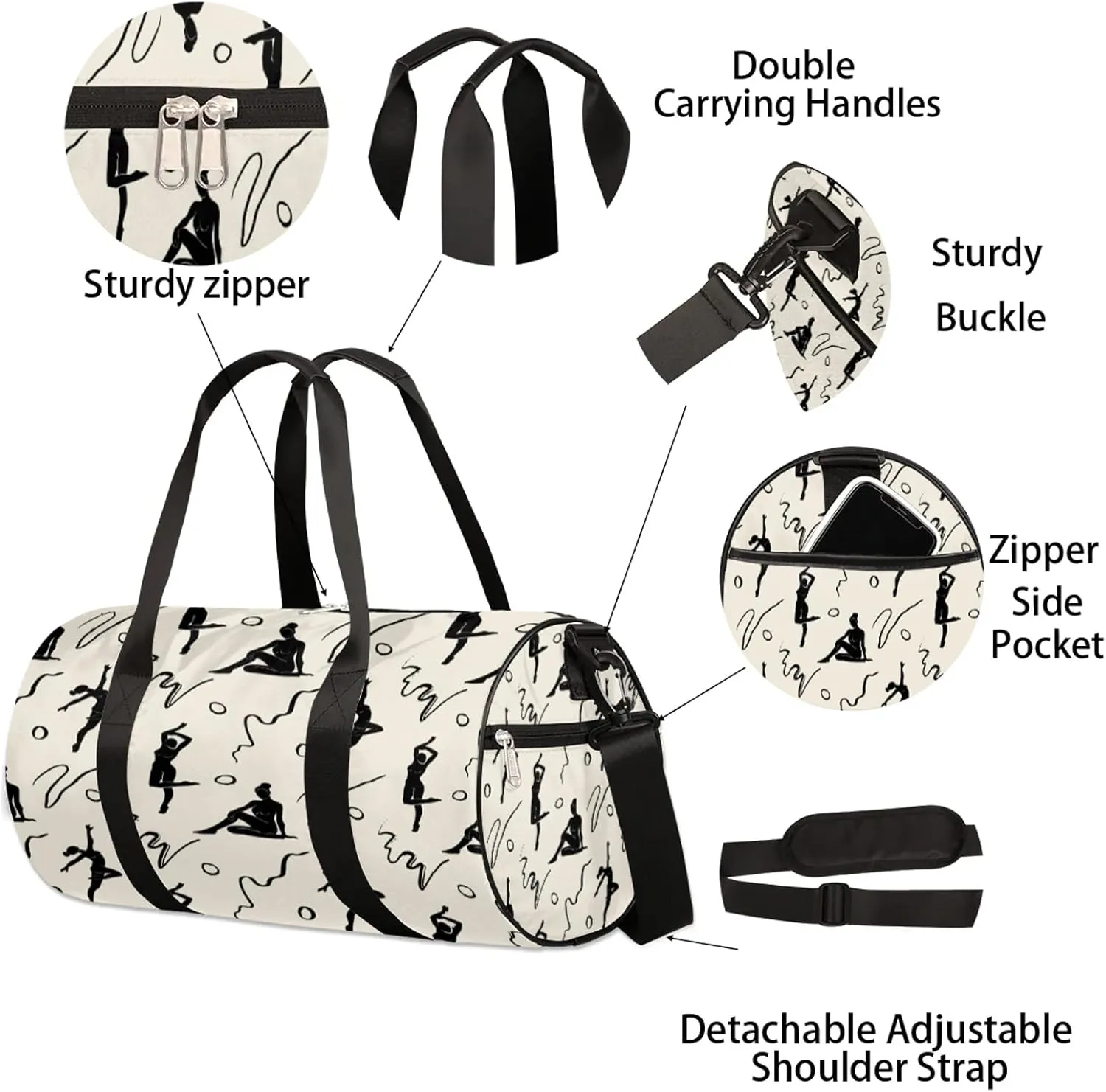 Dancing Woman Pattern Sports Gym Bag for Men Women Lightweight Travel Duffle Bag with Shoulder Strap Waterproof Carry On Weekender Overnight Bag for Travel Sports Gym