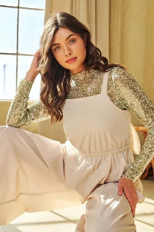 Davi & Dani Creased Wide Legs Elastic Waist Jumpsuit
