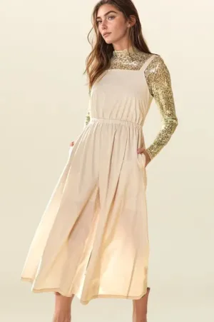 Davi & Dani Creased Wide Legs Elastic Waist Jumpsuit