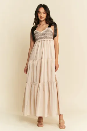 Davi & Dani Multi Contrast Smocked Bodice Straps Maxi Dress