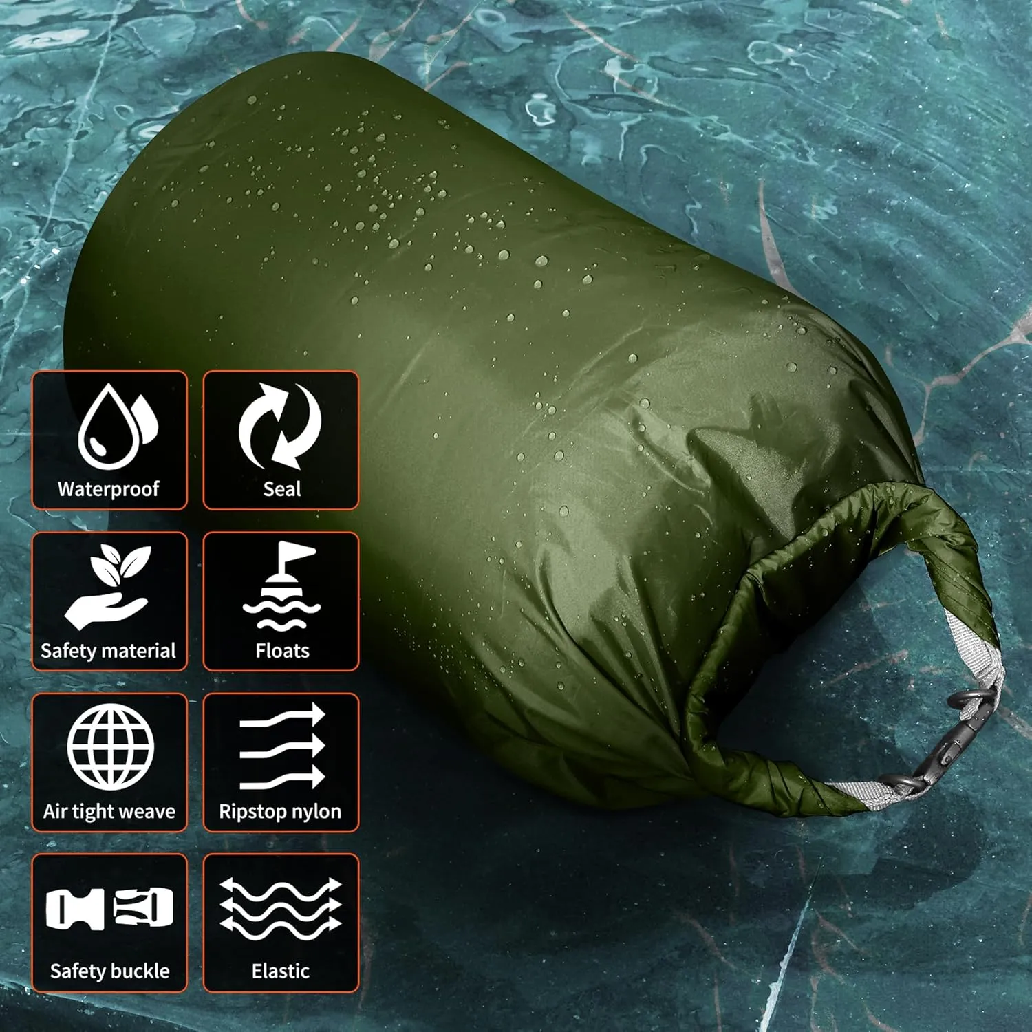 Desoto Waterproof Dry Bag 2 packs, 2L/5L/10L/20L/40L/70L Dry Sack Lightweight Portable, Dry Storage Bag to Keep Gear Dry Clean for Kayaking, Gym, Hiking, Swimming, Camping (Army Green, 20L)