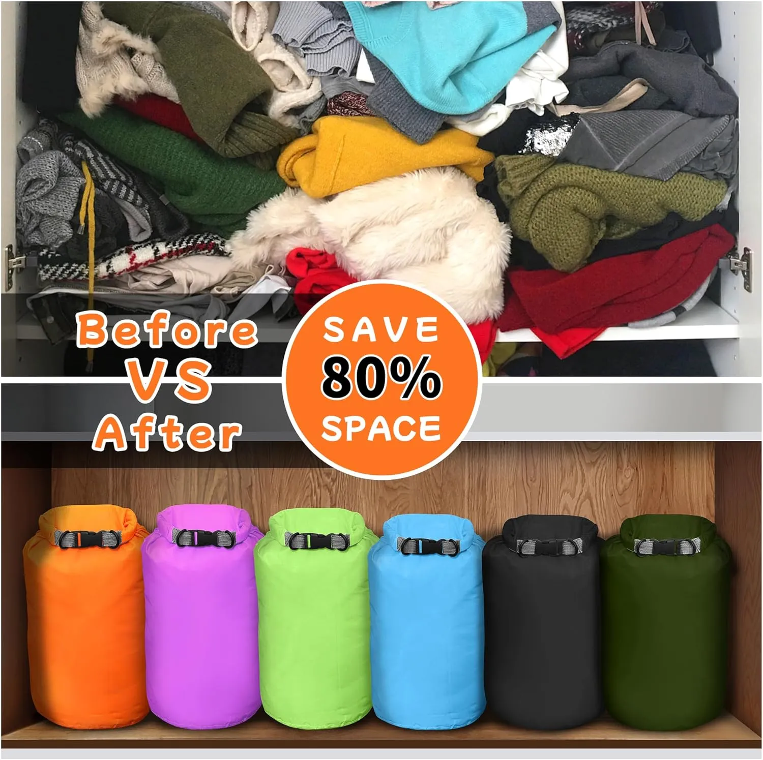Desoto Waterproof Dry Bag 2 packs, 2L/5L/10L/20L/40L/70L Dry Sack Lightweight Portable, Dry Storage Bag to Keep Gear Dry Clean for Kayaking, Gym, Hiking, Swimming, Camping (Army Green, 20L)