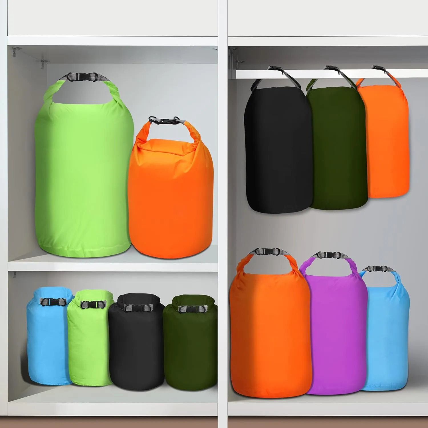 Desoto Waterproof Dry Bag 2 packs, 2L/5L/10L/20L/40L/70L Dry Sack Lightweight Portable, Dry Storage Bag to Keep Gear Dry Clean for Kayaking, Gym, Hiking, Swimming, Camping (Army Green, 20L)