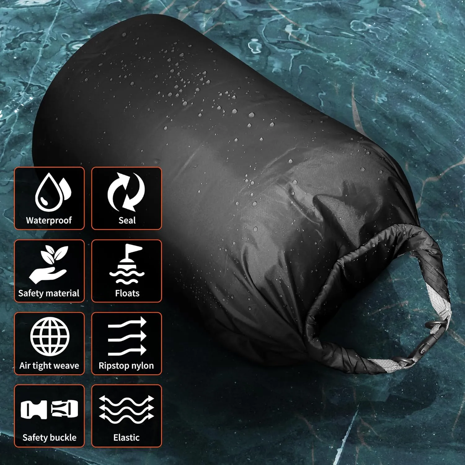 Desoto Waterproof Dry Bag 2 packs, 2L/5L/10L/20L/40L/70L Dry Sack Lightweight Portable, Dry Storage Bag to Keep Gear Dry Clean for Kayaking, Gym, Hiking, Swimming, Camping (Black, 70L)