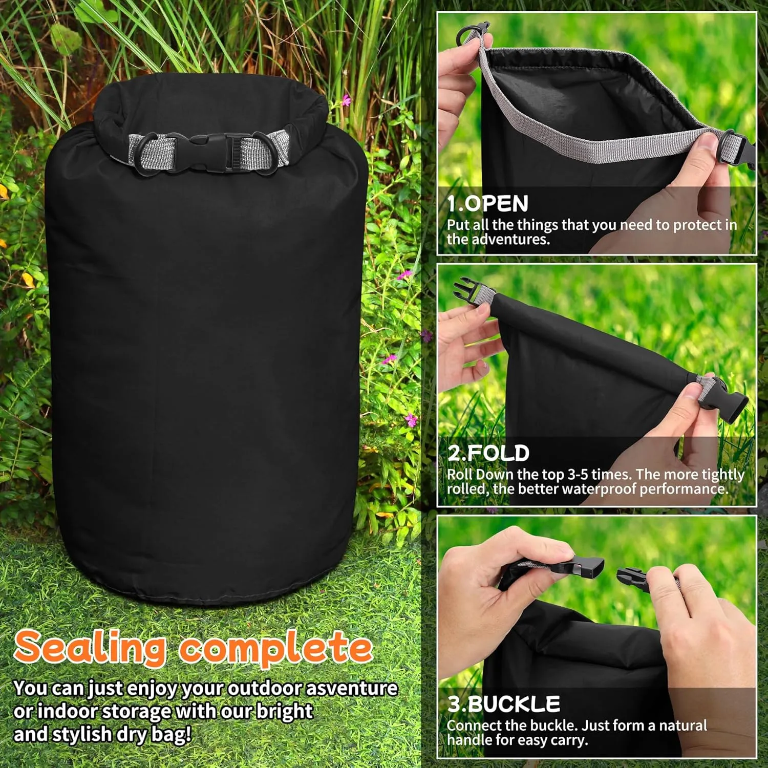 Desoto Waterproof Dry Bag 2 packs, 2L/5L/10L/20L/40L/70L Dry Sack Lightweight Portable, Dry Storage Bag to Keep Gear Dry Clean for Kayaking, Gym, Hiking, Swimming, Camping (Black, 70L)