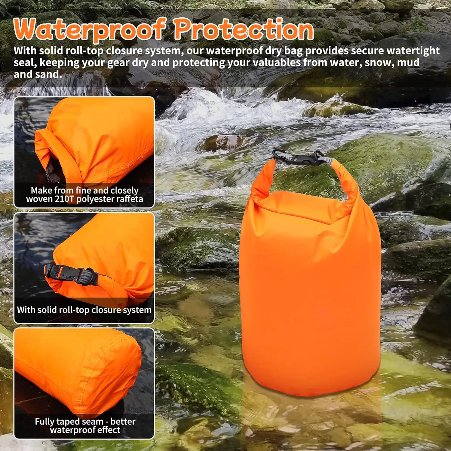 Desoto Waterproof Dry Bag 2 packs, 2L/5L/10L/20L/40L/70L Dry Sack Lightweight Portable, Dry Storage Bag to Keep Gear Dry Clean for Kayaking, Gym, Hiking, Swimming, Camping (Blue, 20L)