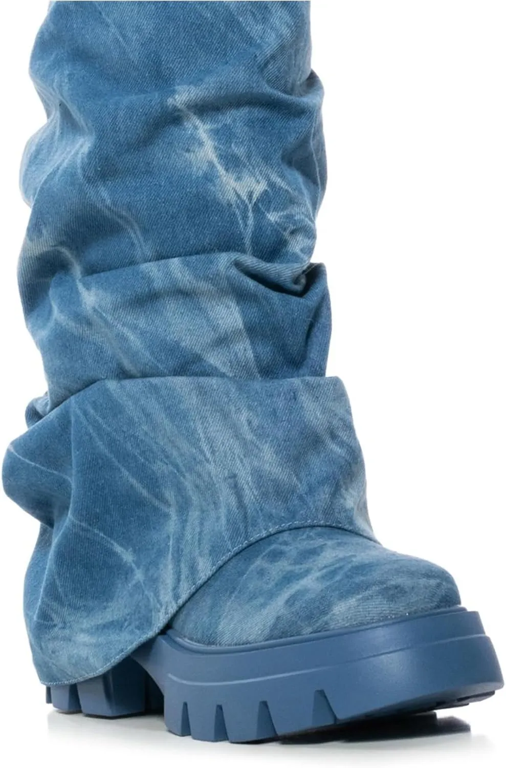 DETOGNI Women's Metallic Mid Calf Pull-On Fit Boots Scrunched Foldover Chunky Platform Sole Rounded Toe Booties