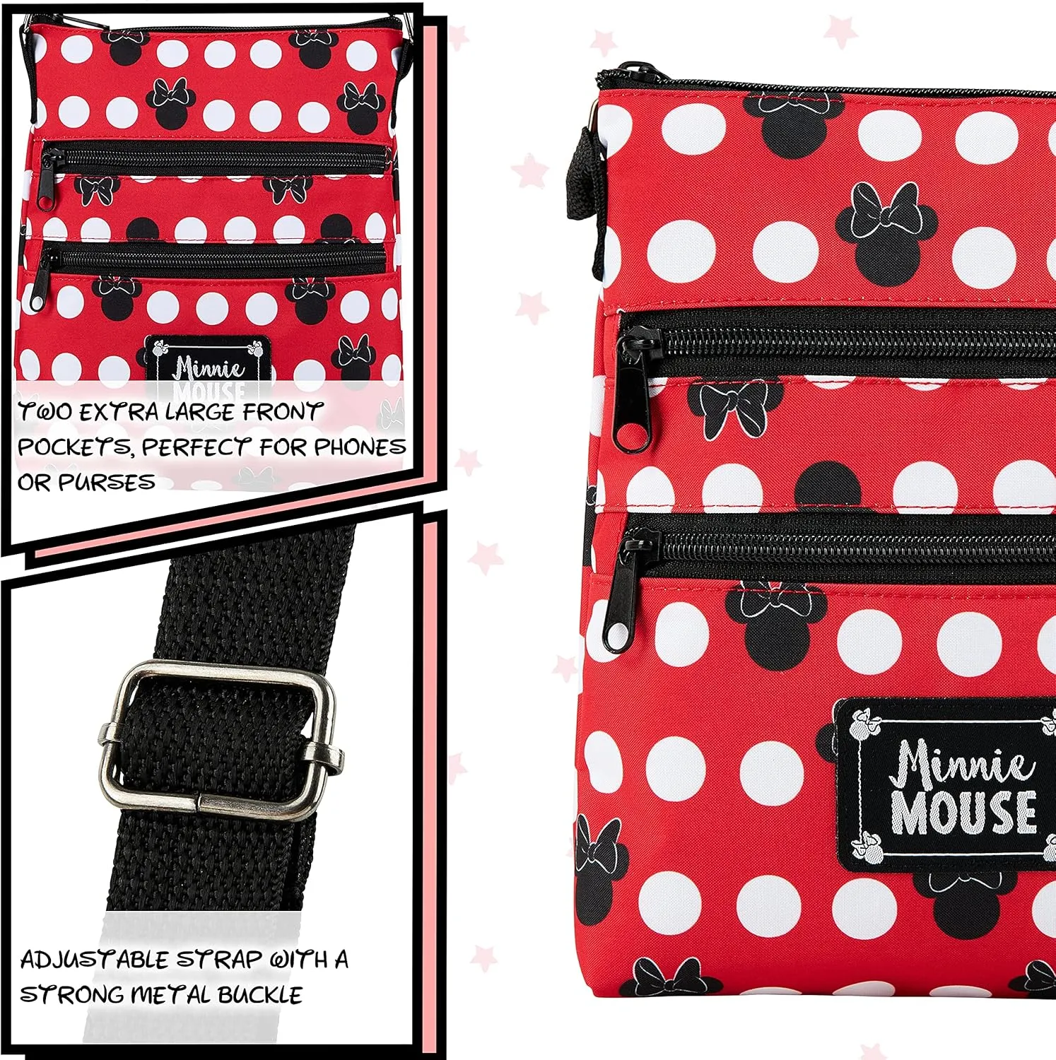 Disney Stitch Girls Purse Cross Body Bag for Kids Teens Women Shoulder Bag with Adjustable Strap Fashion Handbag Stitch Gifts (Red, Minnie Mouse)