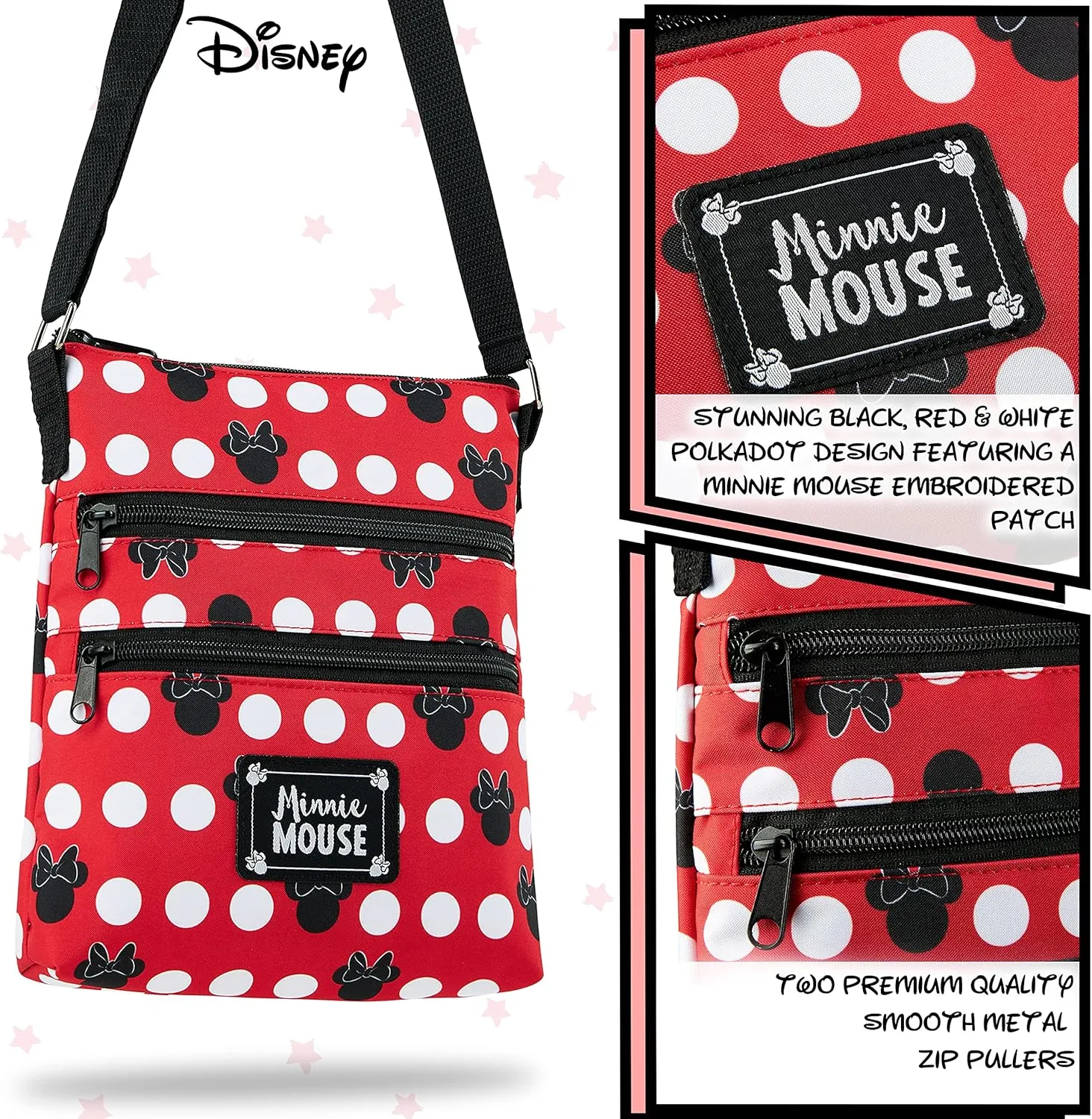 Disney Stitch Girls Purse Cross Body Bag for Kids Teens Women Shoulder Bag with Adjustable Strap Fashion Handbag Stitch Gifts (Red, Minnie Mouse)