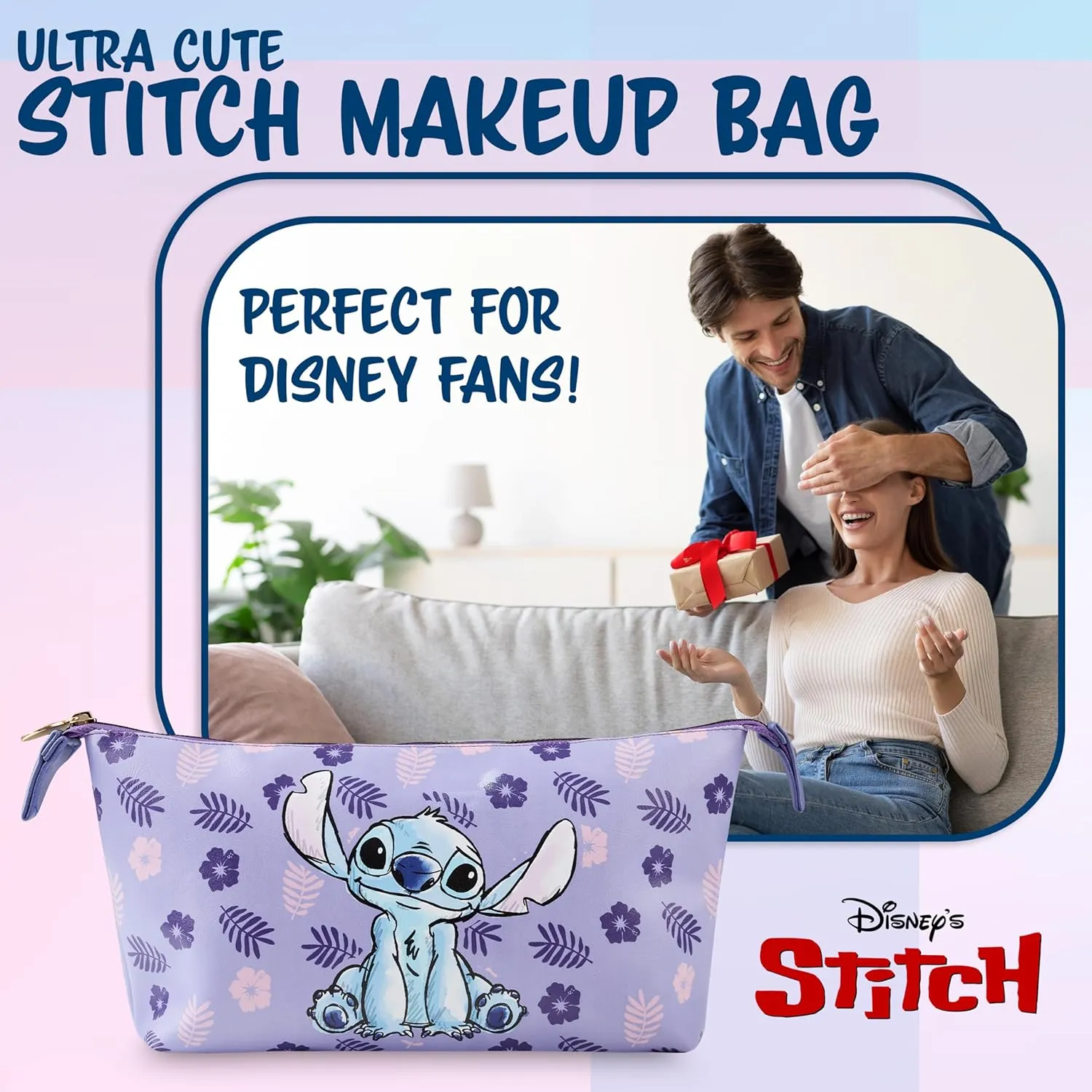 Disney Stitch Toiletry Bag for Women Teens Cute Travel Accessories Zipped Make Up Bag Cosmetics Storage Gifts for Her