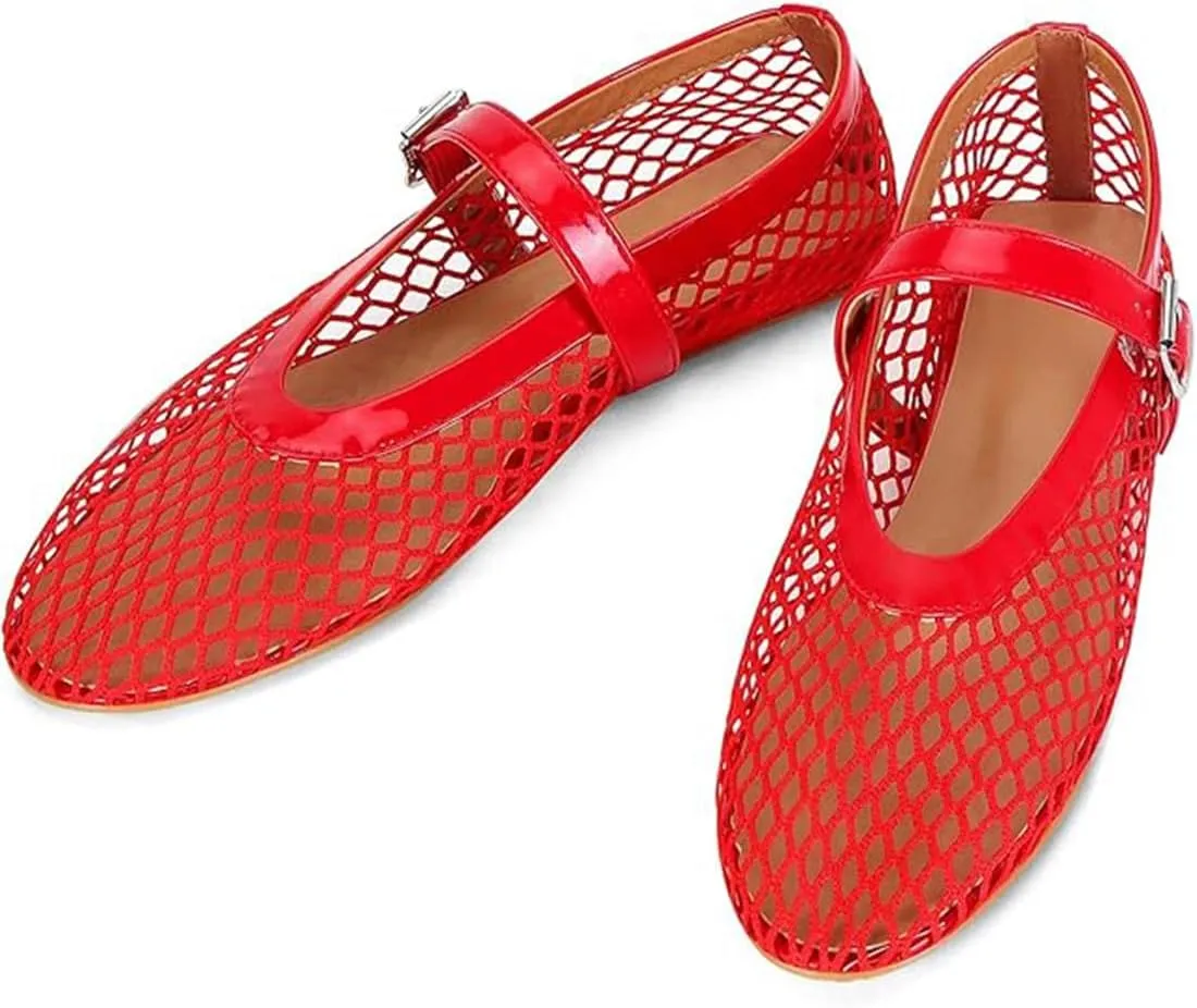 Divanne Ballet Flats for Women, Leopard Ballerina Shoes Crystal-Embellished Mary Jane Flats Mesh Flat Shoes
