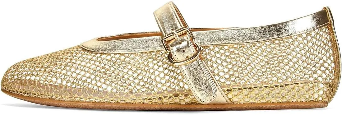Divanne Ballet Flats for Women, Leopard Ballerina Shoes Crystal-Embellished Mary Jane Flats Mesh Flat Shoes