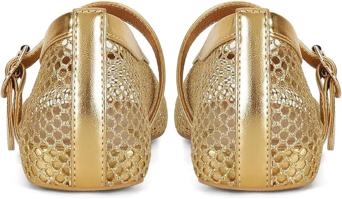 Divanne Ballet Flats for Women, Leopard Ballerina Shoes Crystal-Embellished Mary Jane Flats Mesh Flat Shoes