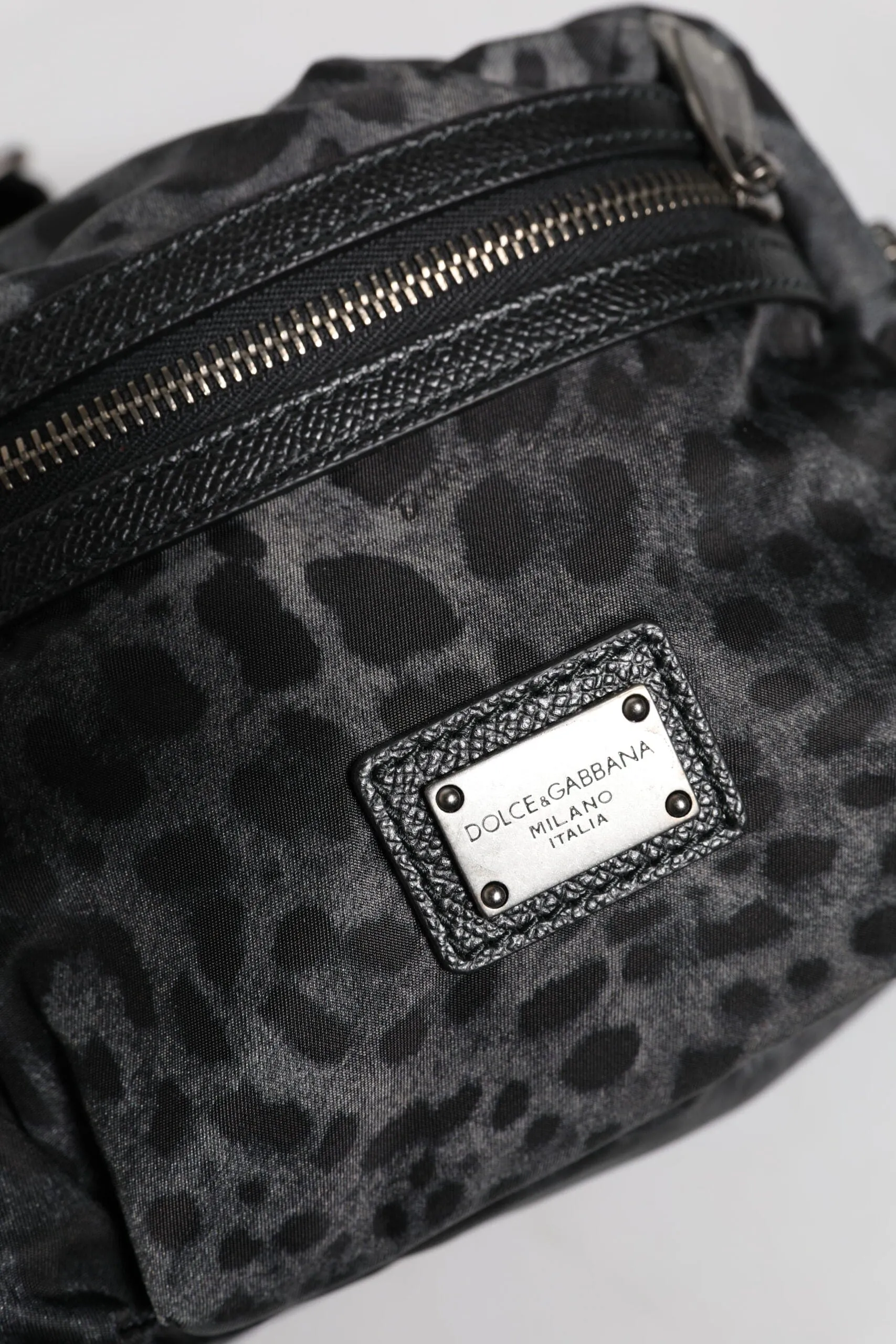 Dolce & Gabbana Black Gray Leopard DG Logo Belt Waist Fanny Pack Bag