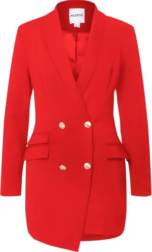 Double Breasted Gold Button Blazer Dress for Women Sexy - Asymmetric Long Blazers Jackets Outfit