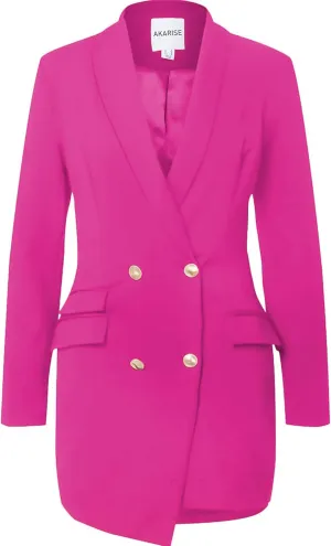 Double Breasted Gold Button Blazer Dress for Women Sexy - Asymmetric Long Blazers Jackets Outfit