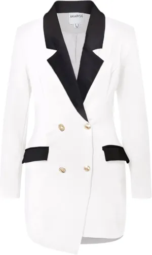 Double Breasted Gold Button Blazer Dress for Women Sexy - Asymmetric Long Blazers Jackets Outfit