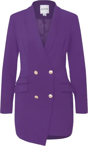 Double Breasted Gold Button Blazer Dress for Women Sexy - Asymmetric Long Blazers Jackets Outfit
