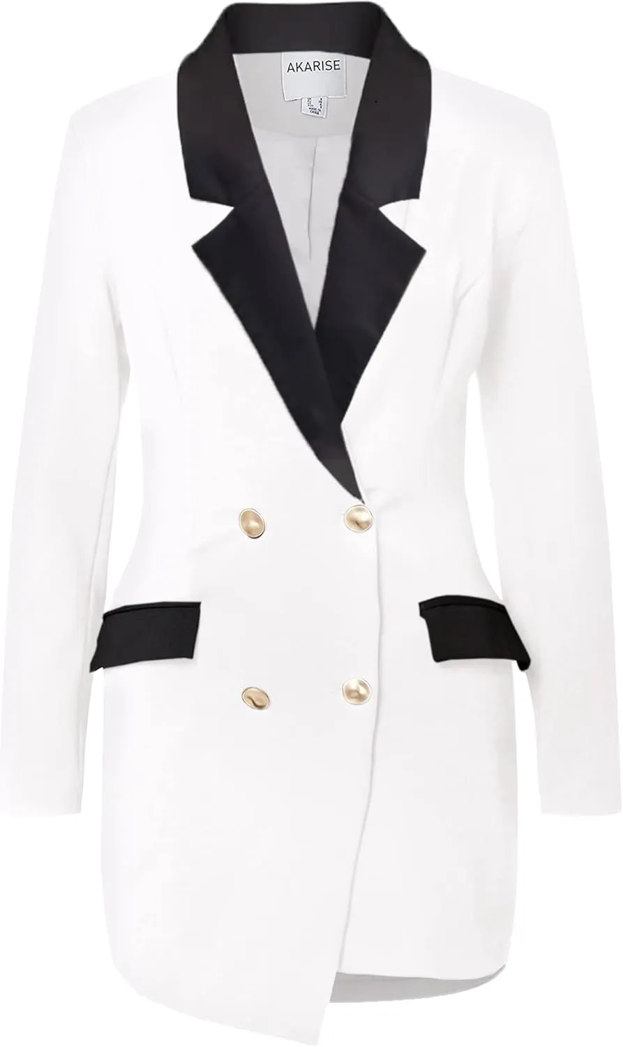 Double Breasted Gold Button Blazer Dress for Women Sexy - Asymmetric Long Blazers Jackets Outfit