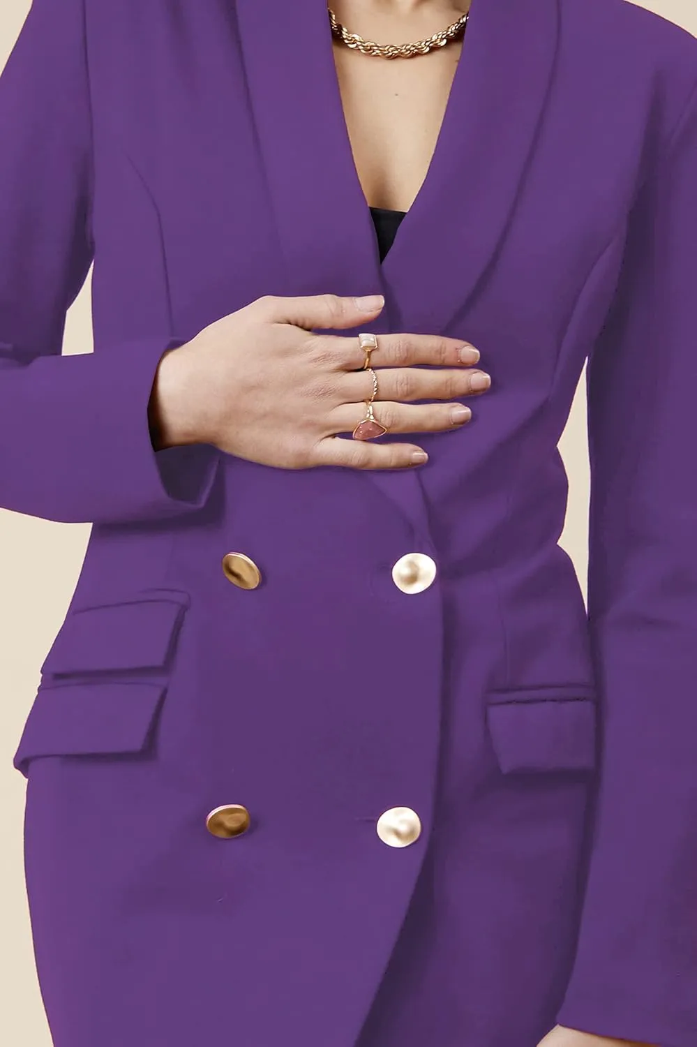 Double Breasted Gold Button Blazer Dress for Women Sexy - Asymmetric Long Blazers Jackets Outfit