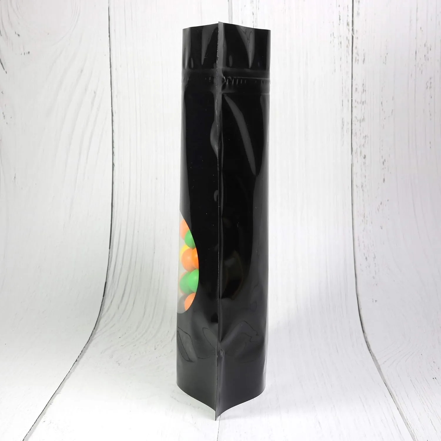 Double-Sided Matte/Glossy Color with Clear Round Window Stand-Up Pouch (100 Bags/Pack) (6.3" x 8.7", Glossy Black)