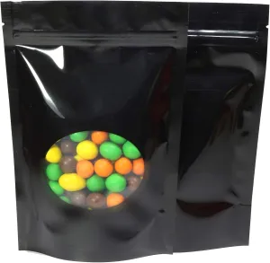 Double-Sided Matte/Glossy Color with Clear Round Window Stand-Up Pouch (100 Bags/Pack) (6.3" x 8.7", Glossy Black)