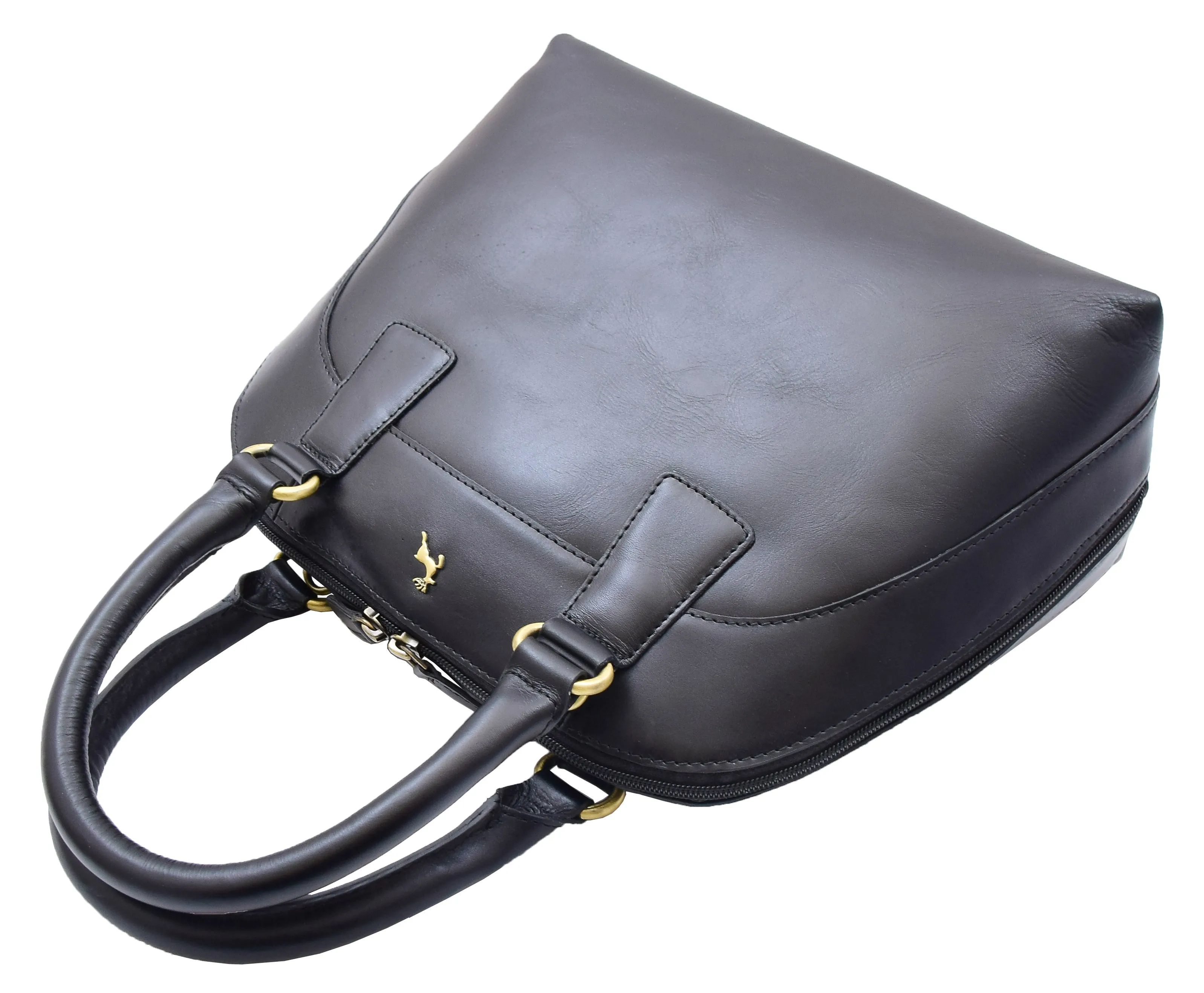 DR303 Women's Doctor Style Leather Handbag Hobo Bag Organiser Black