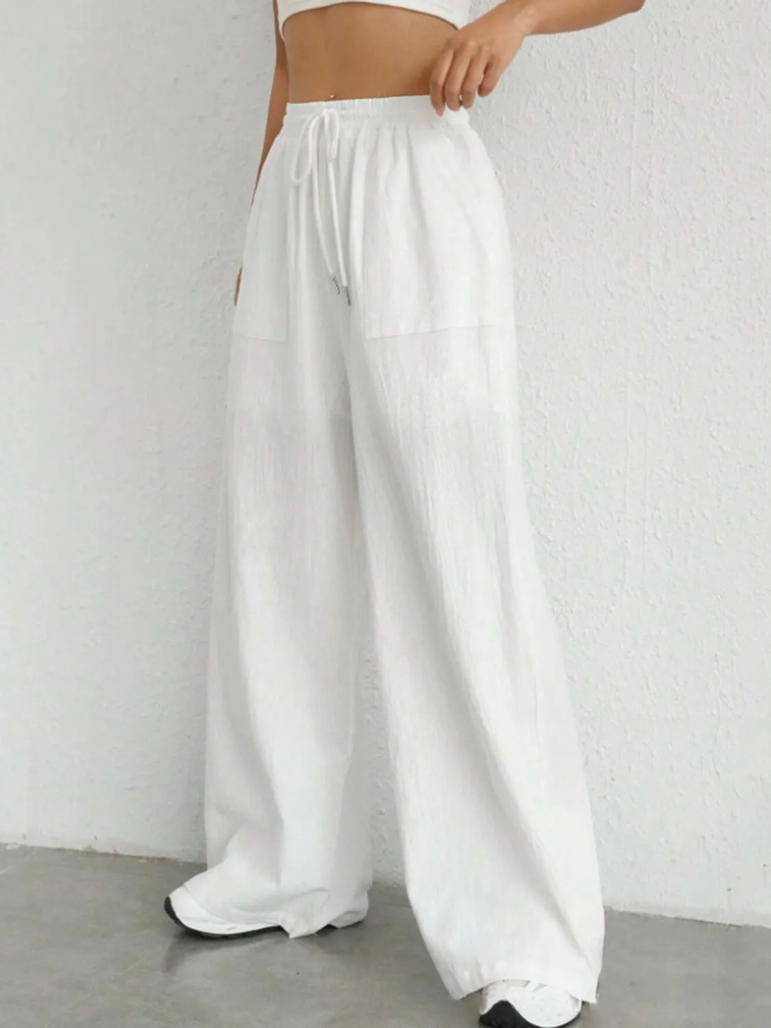 Drawstring Wide Leg Pants w/ Pockets