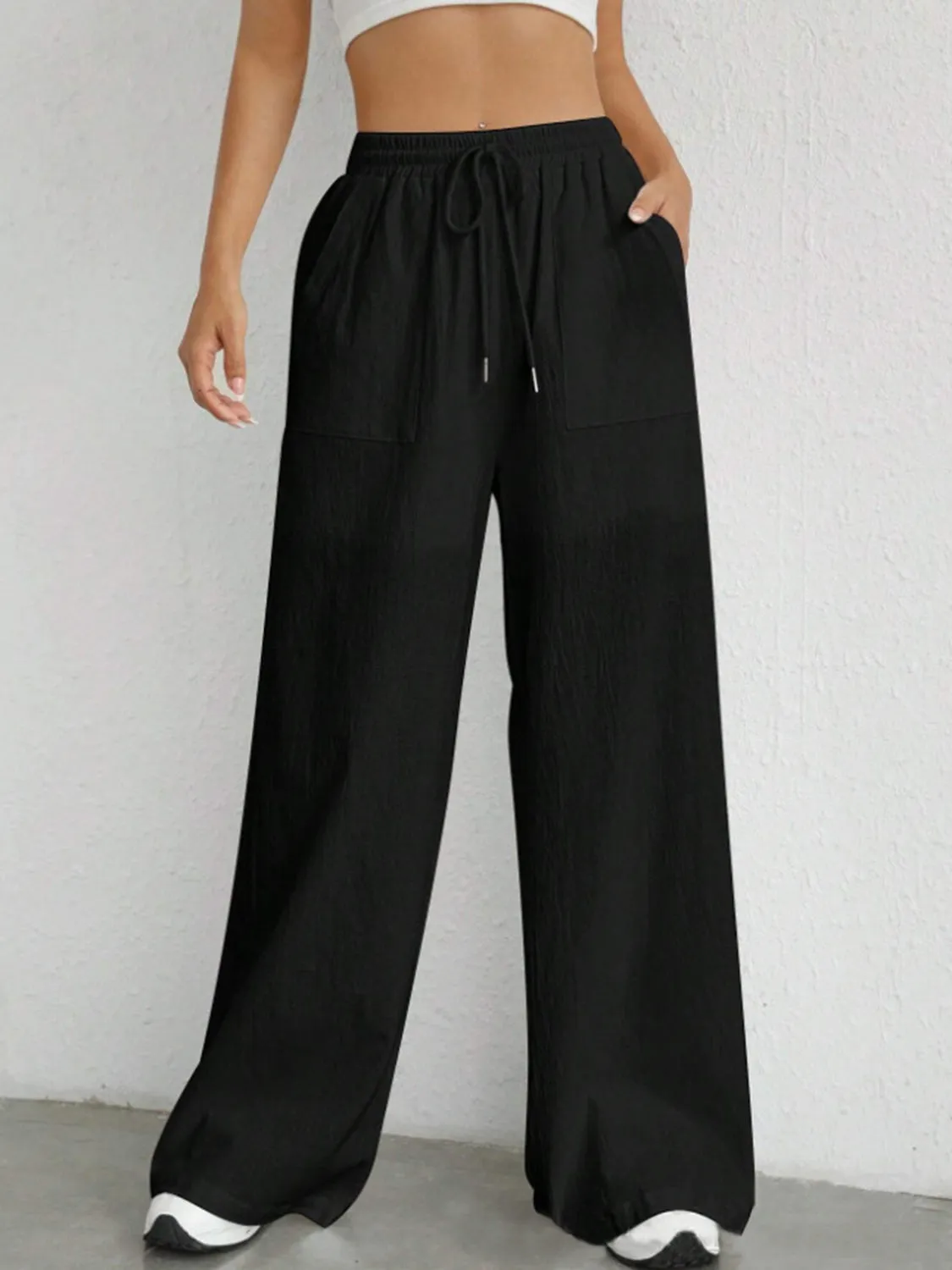 Drawstring Wide Leg Pants w/ Pockets