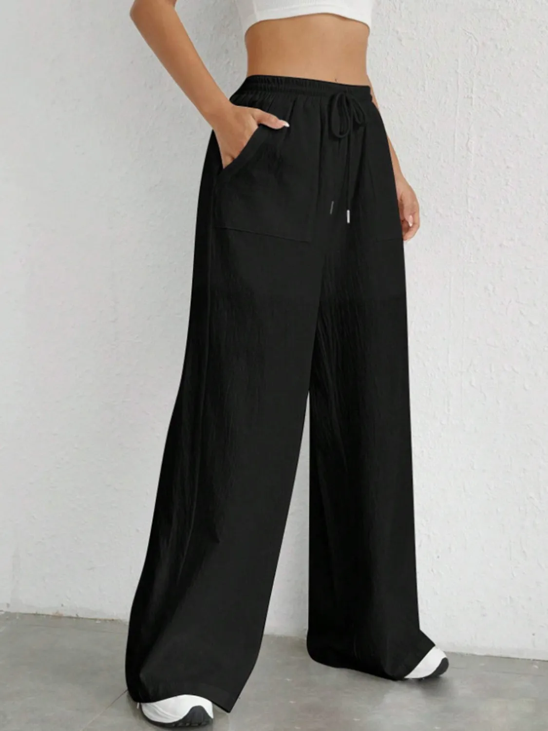 Drawstring Wide Leg Pants w/ Pockets