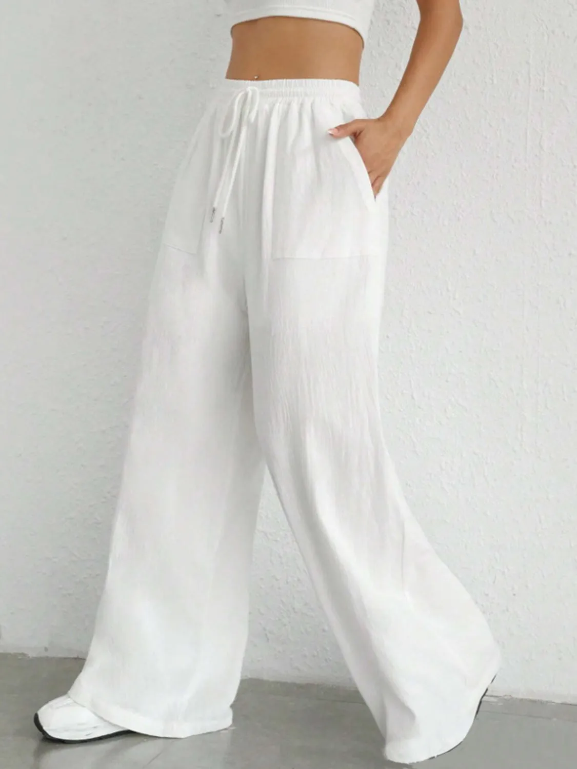Drawstring Wide Leg Pants w/ Pockets