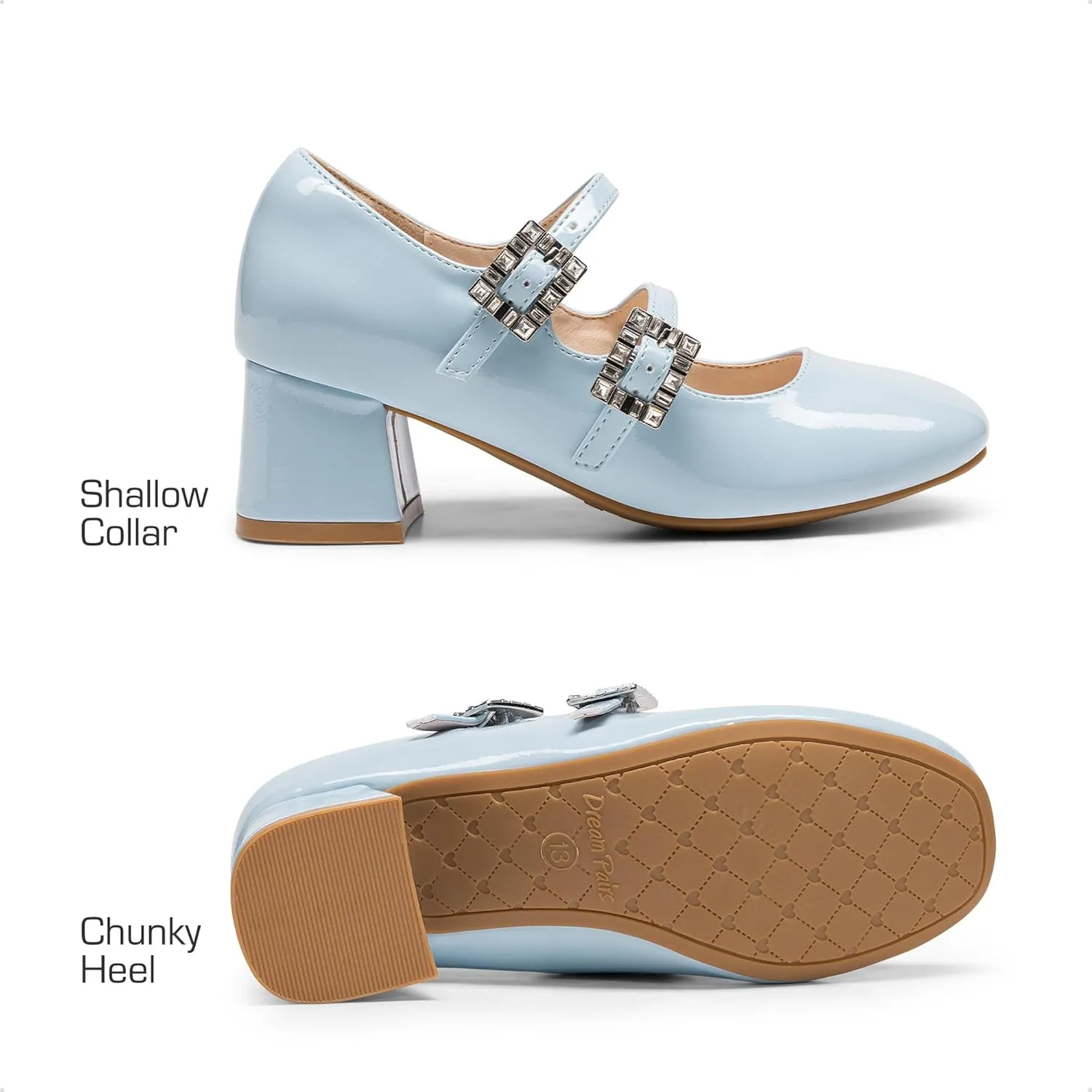 DREAM PAIRS Girls Dress Shoes Mary Jane Double Straps High Heel Easter Wedding Party Church Princess Communion Pumps for Little/Big Kids