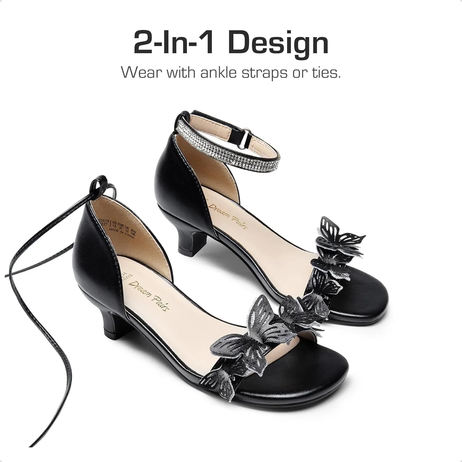 DREAM PAIRS Lace Up Low Heel Sandals for Girls Ankle Strap Dress Pump Strappy Gladiator Wedding Party Shoes for Little Kid/Big Kid