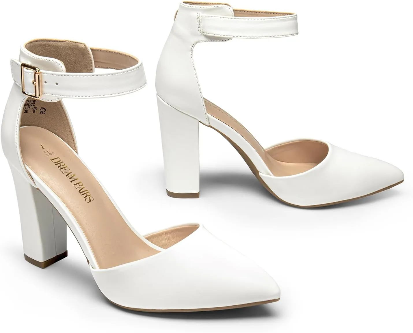 DREAM PAIRS Women's Chunky High Heels Dress Pumps Closed Pointed Toe Block Ankle Strap Shoes for Wedding Party
