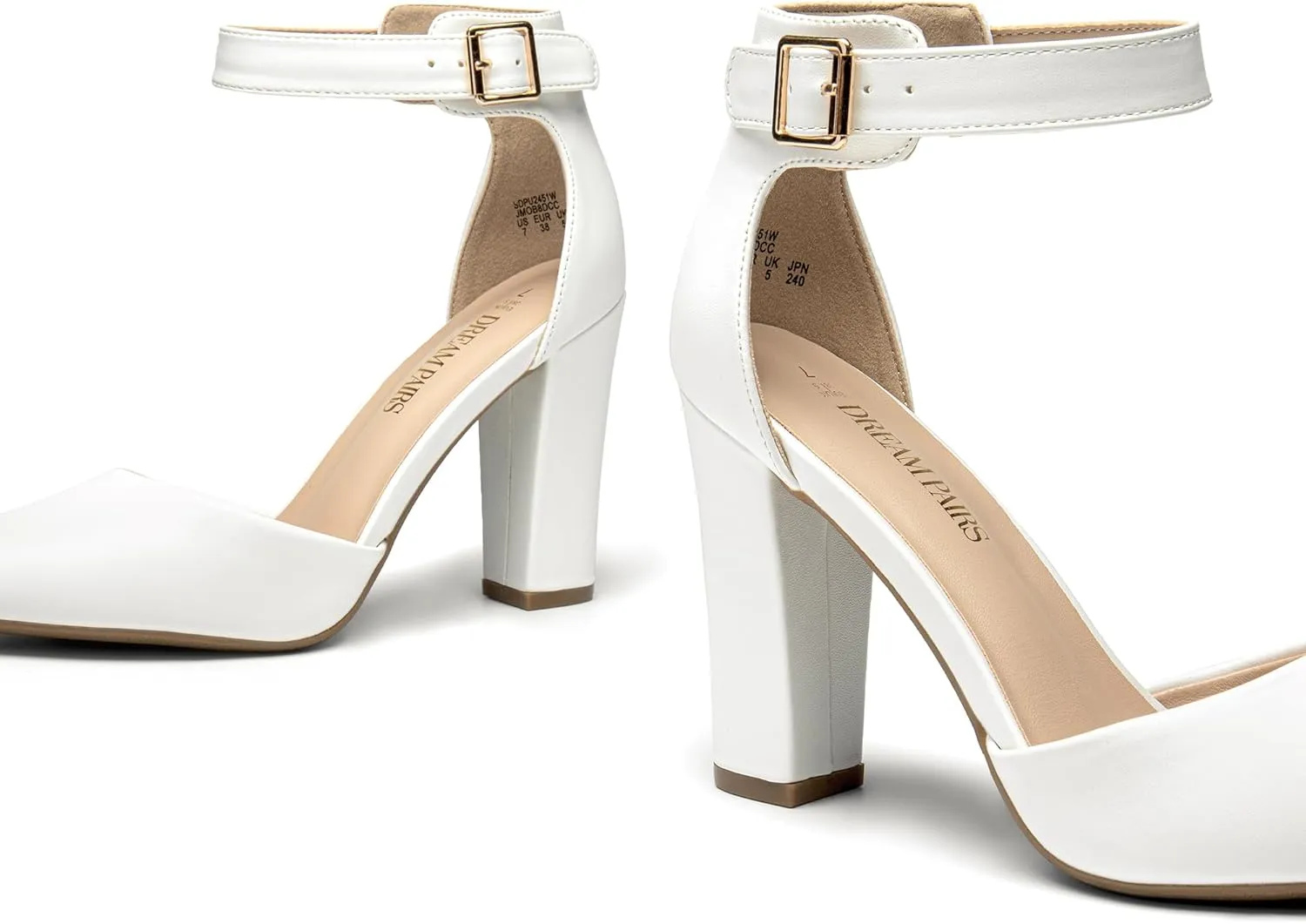 DREAM PAIRS Women's Chunky High Heels Dress Pumps Closed Pointed Toe Block Ankle Strap Shoes for Wedding Party