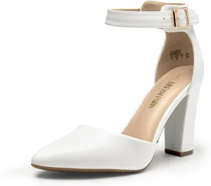 DREAM PAIRS Women's Chunky High Heels Dress Pumps Closed Pointed Toe Block Ankle Strap Shoes for Wedding Party