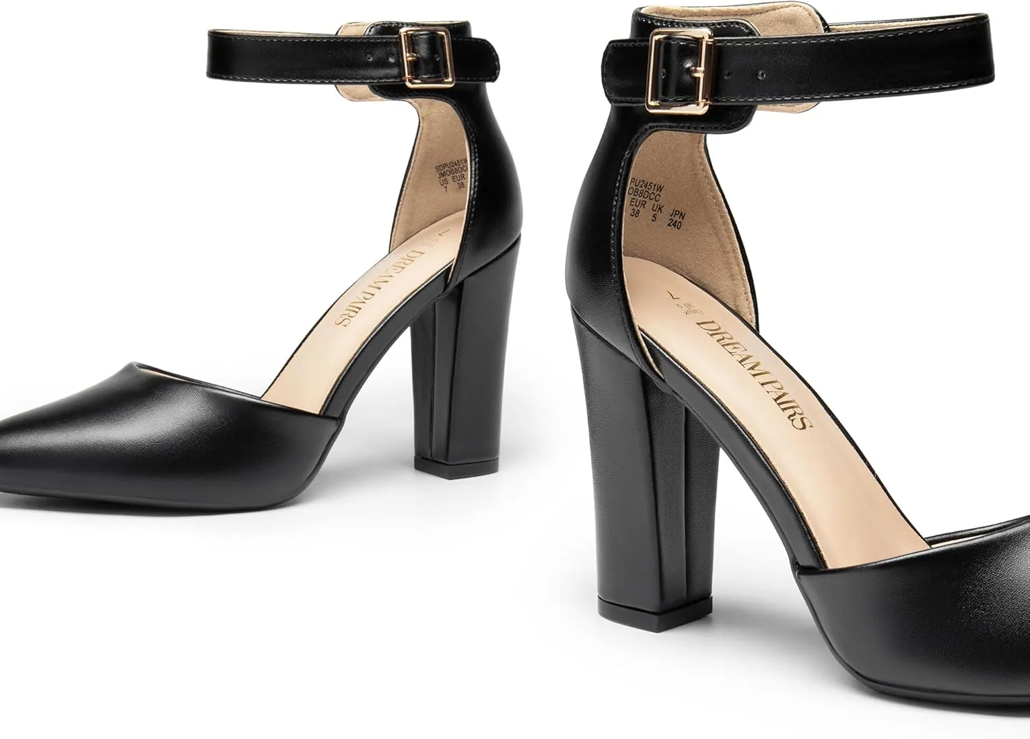 DREAM PAIRS Women's Chunky High Heels Dress Pumps Closed Pointed Toe Block Ankle Strap Shoes for Wedding Party