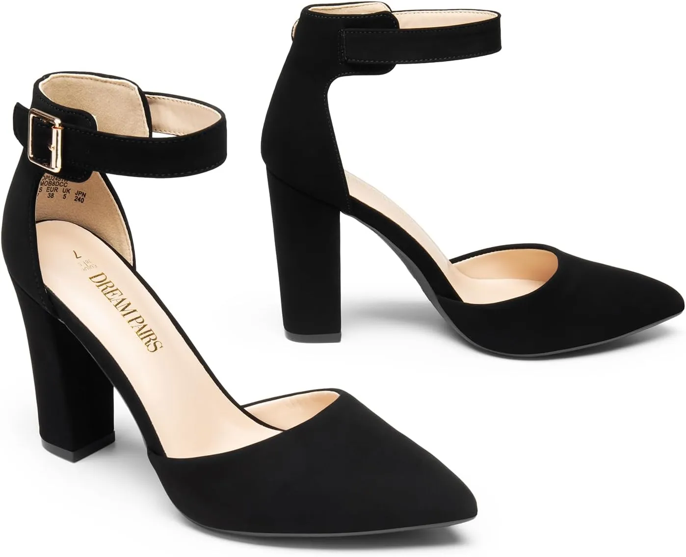 DREAM PAIRS Women's Chunky High Heels Dress Pumps Closed Pointed Toe Block Ankle Strap Shoes for Wedding Party