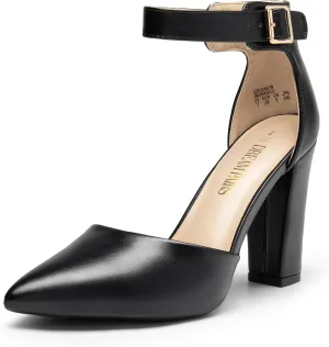 DREAM PAIRS Women's Chunky High Heels Dress Pumps Closed Pointed Toe Block Ankle Strap Shoes for Wedding Party