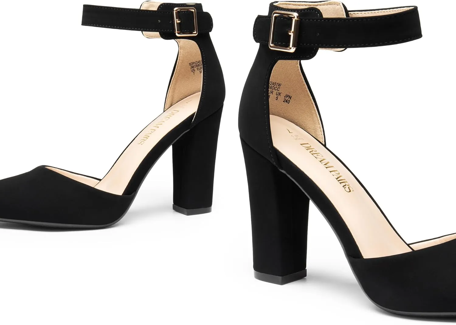 DREAM PAIRS Women's Chunky High Heels Dress Pumps Closed Pointed Toe Block Ankle Strap Shoes for Wedding Party
