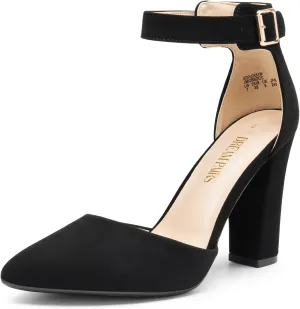 DREAM PAIRS Women's Chunky High Heels Dress Pumps Closed Pointed Toe Block Ankle Strap Shoes for Wedding Party