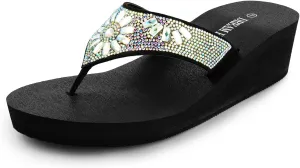 DREAM PAIRS Women's Rhinestone Platform Wedge Flip Flops Summer Beach Comfortable Thong Sandals