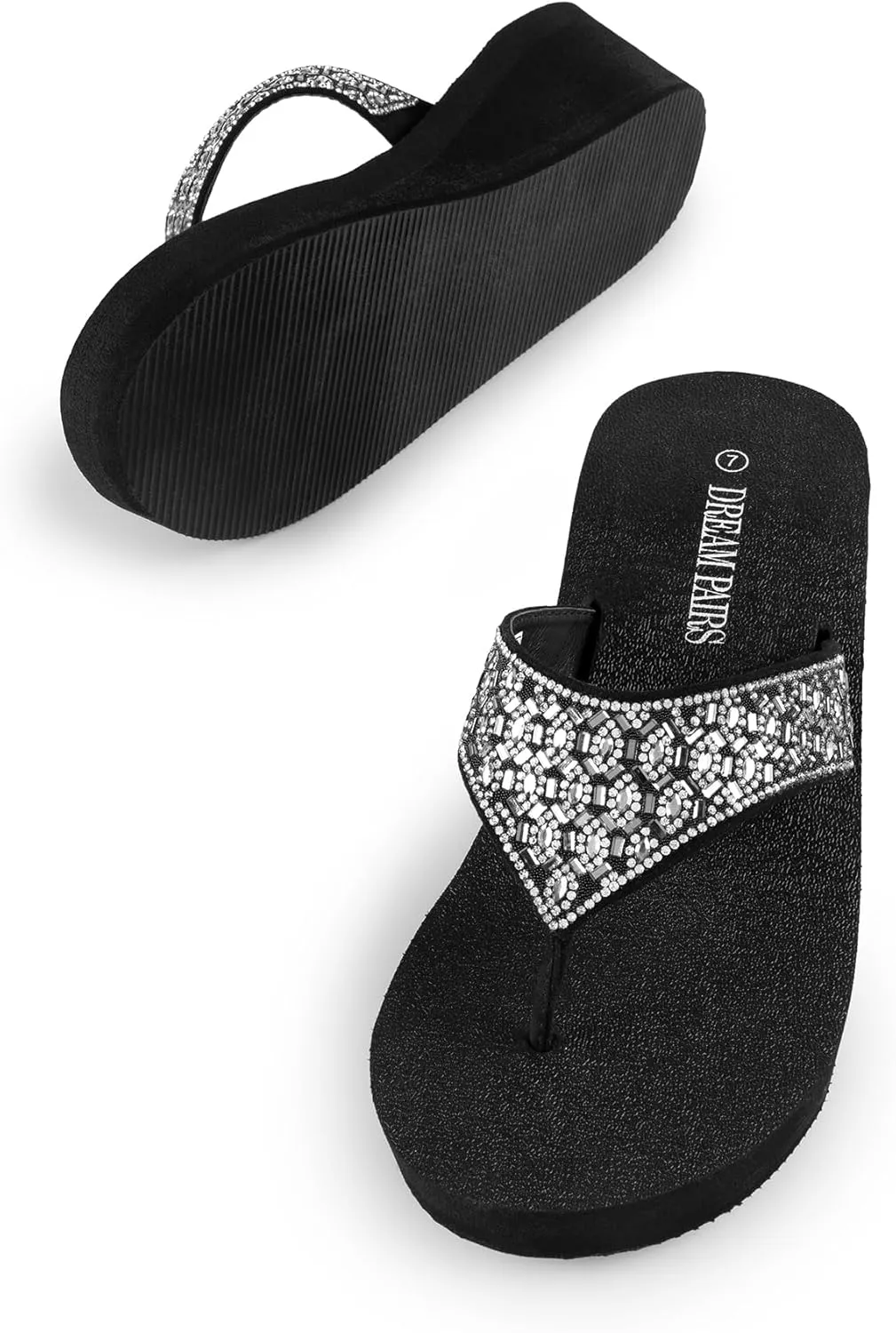 DREAM PAIRS Women's Rhinestone Platform Wedge Flip Flops Summer Beach Comfortable Thong Sandals