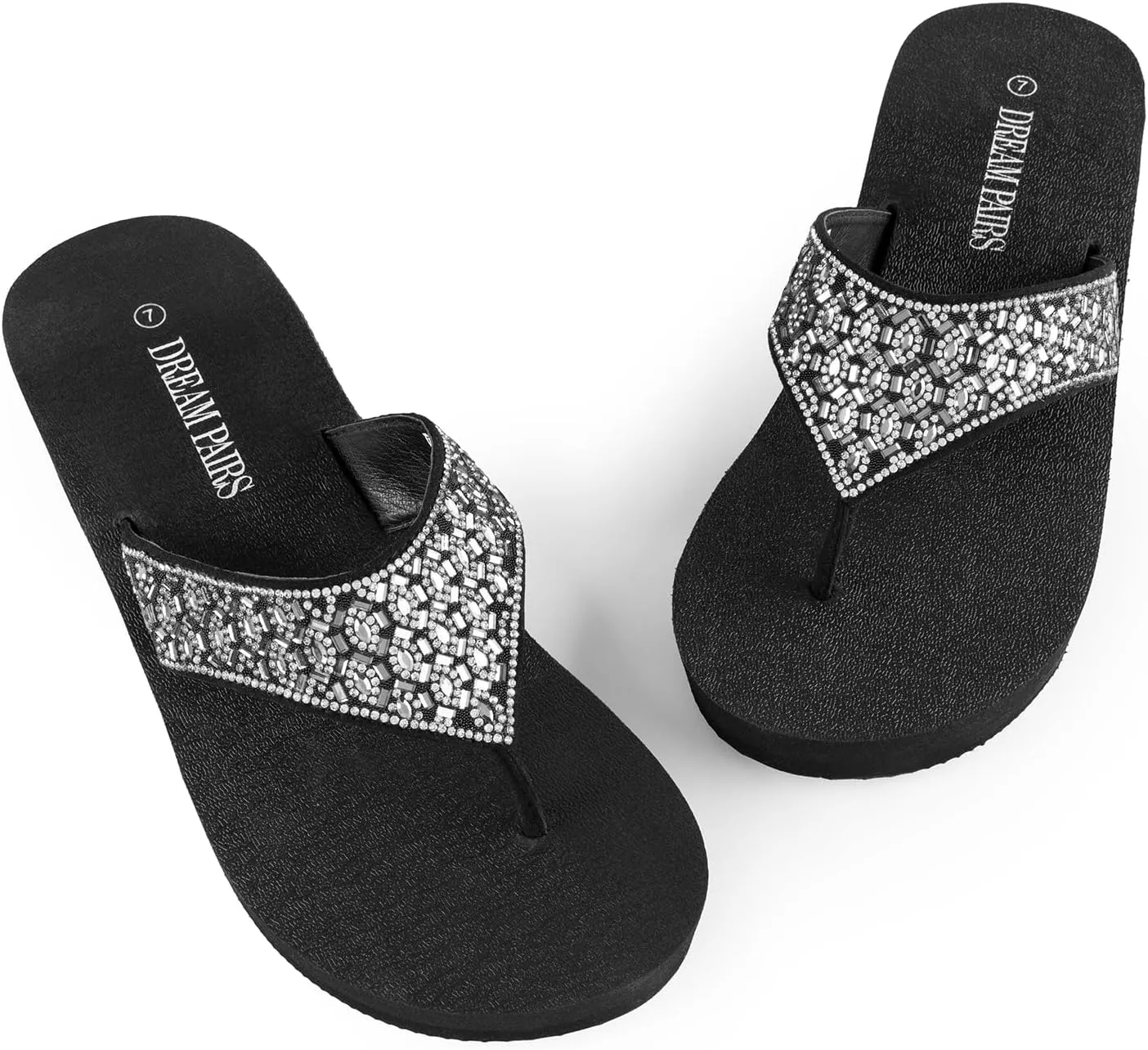 DREAM PAIRS Women's Rhinestone Platform Wedge Flip Flops Summer Beach Comfortable Thong Sandals