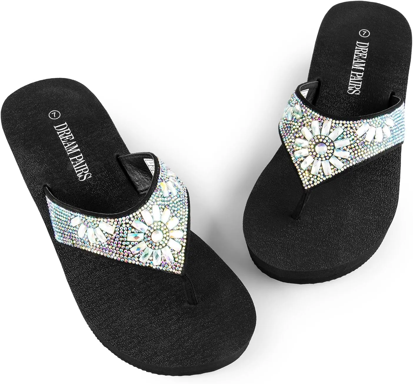 DREAM PAIRS Women's Rhinestone Platform Wedge Flip Flops Summer Beach Comfortable Thong Sandals