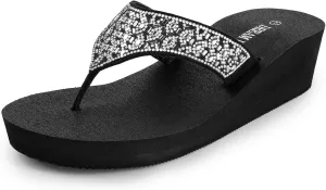 DREAM PAIRS Women's Rhinestone Platform Wedge Flip Flops Summer Beach Comfortable Thong Sandals