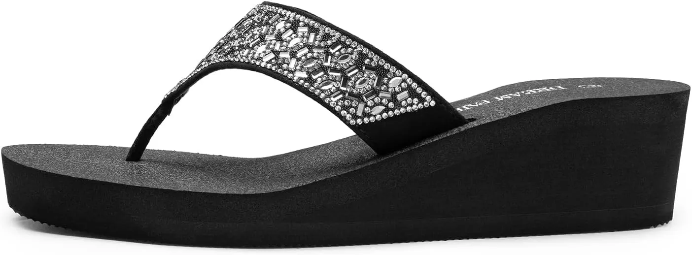 DREAM PAIRS Women's Rhinestone Platform Wedge Flip Flops Summer Beach Comfortable Thong Sandals