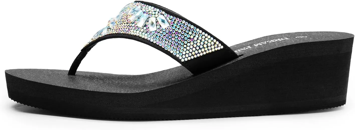 DREAM PAIRS Women's Rhinestone Platform Wedge Flip Flops Summer Beach Comfortable Thong Sandals