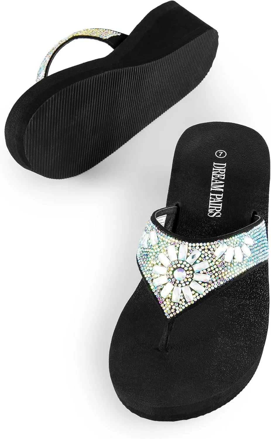 DREAM PAIRS Women's Rhinestone Platform Wedge Flip Flops Summer Beach Comfortable Thong Sandals