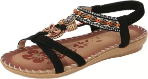Dressy Sandals Women Summer Holiday Sandals Comfortable Shoes Boho Open Toe Ankle Elastic Sandals for Beach Walking